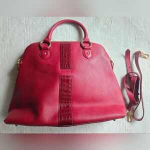 F&W Style Red Chloe Italian Leather Tote - Croc Embossed & Pebble Grain